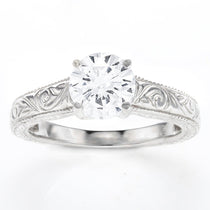 Talia Engraved Solitaire Ring in 14K White Gold