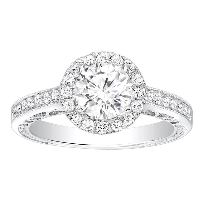 Fiona Halo Milgrain Diamond Engagement Ring in 14k White Gold; Diamond 0.50 ctw
