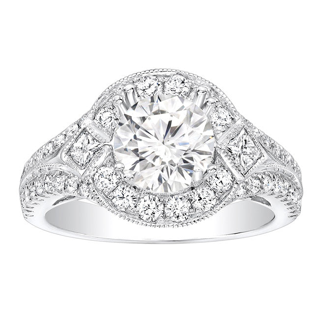 Rozalina Milgrain Diamond Engagement Ring in 14k White Gold; Diamond 0.90 ctw