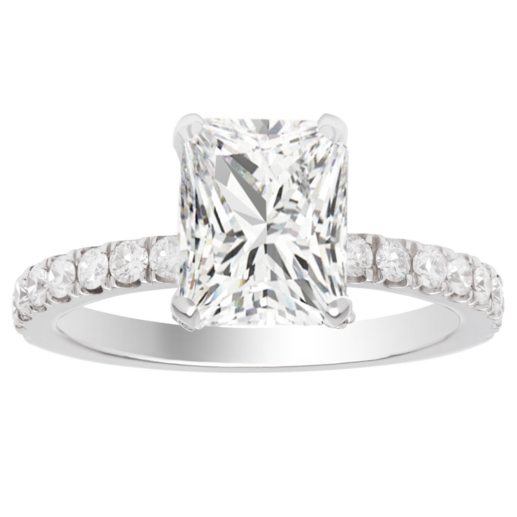 14K Radiant Hidden Halo Engagement Ring; 2.54 ctw