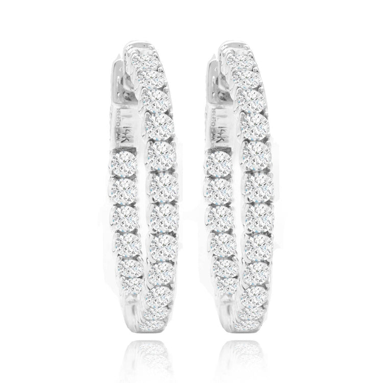 14K Diamond Hoop Earrings; 2.00ct