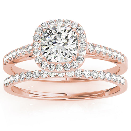 Aubri 14K RG Cushion Halo Ring & Band Set; 0.67 ctw