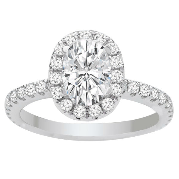 Oval 1.50ct Diamond Halo Engagement Ring in 14K WG; 2.20ctw